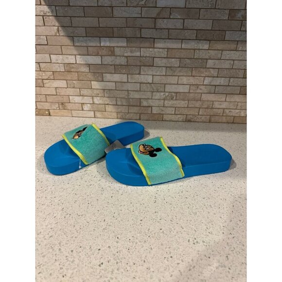 Mickey Mouse‎ Slide Sandals Terry Cloth Blue Green Women Size 10 Men Size 8 NWT - Picture 2 of 3